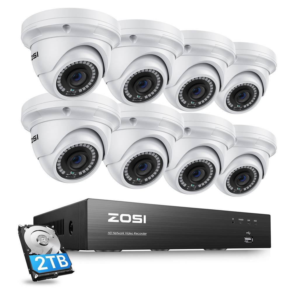 ZOSI 4K 8-Channel POE 2TB NVR Security Camera System with 8-Wired 5MP Outdoor Cameras Motion Detection 247 Recording 8HN-4295W8-20-US-A2