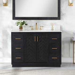 Altair Gazsi 48 in. W x 22 in. D x 34 in. H Bath Vanity in Black Oak with Grain White Composite Stone Top 543048-BO-GW-NM