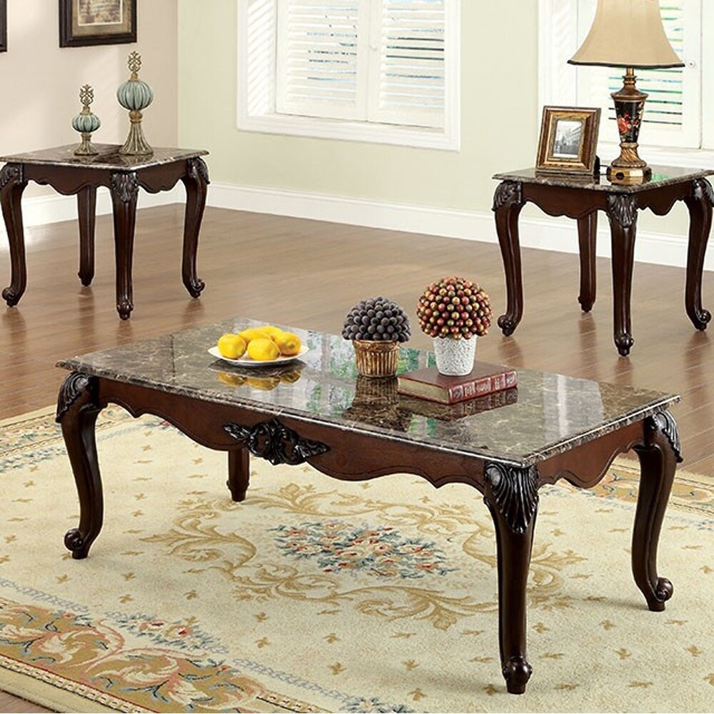 Colchester Traditional 3 Piece Coffee Table Set， Dark Cherry Finish