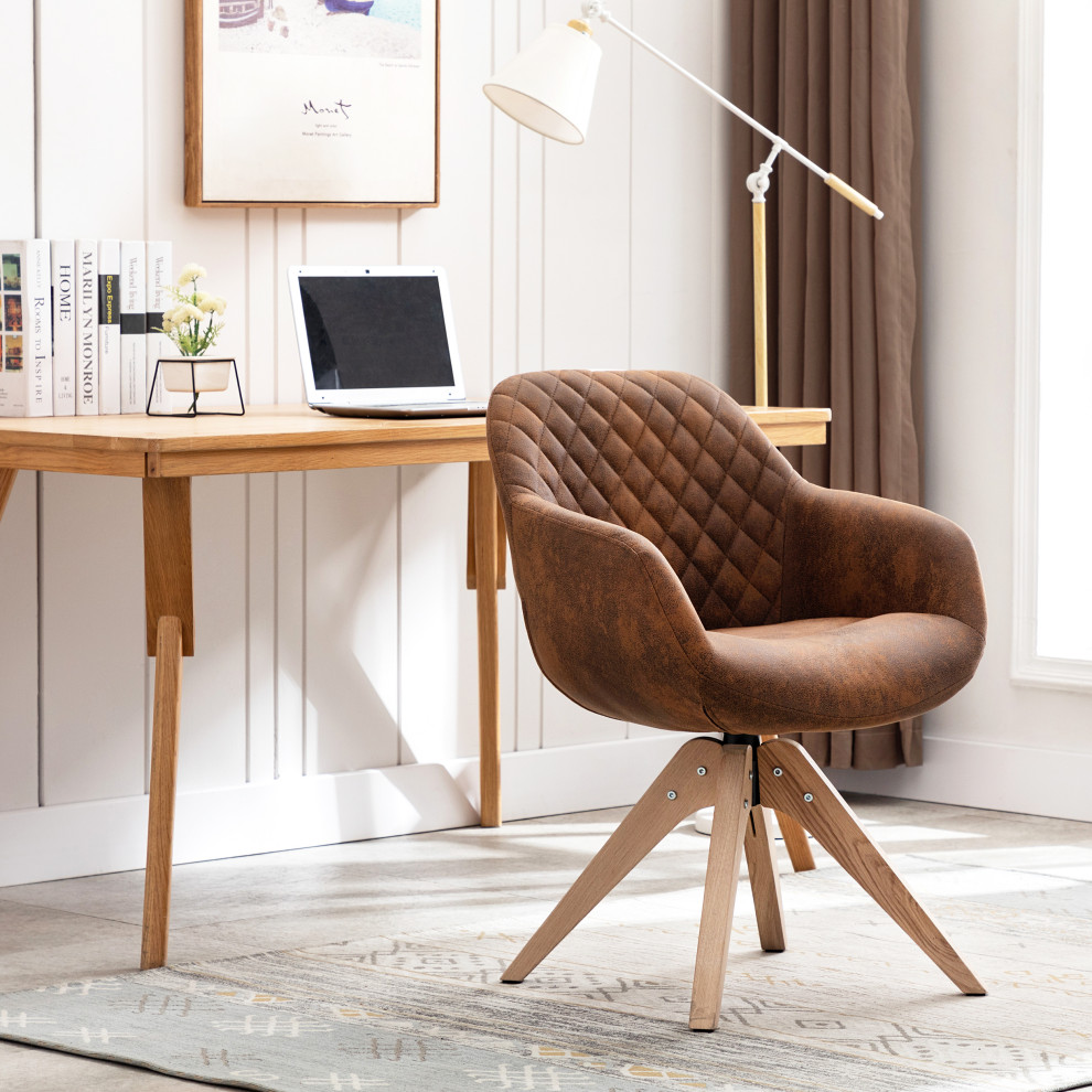 Swivel Desk Chair No Wheels Upholstered Dining Chair Armchair   Midcentury   Dining Chairs   by Kinwell Home  Houzz
