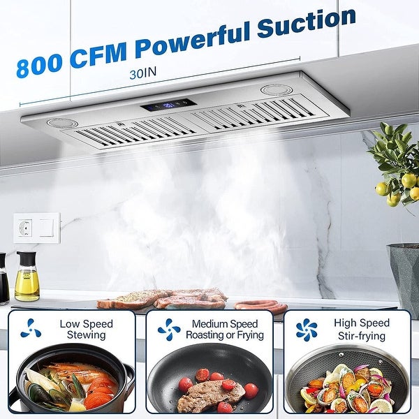 30 inch Insert Range Hood 800CFM Button / Touch Control Kitchen Built-In Vent Hood Stove Fan