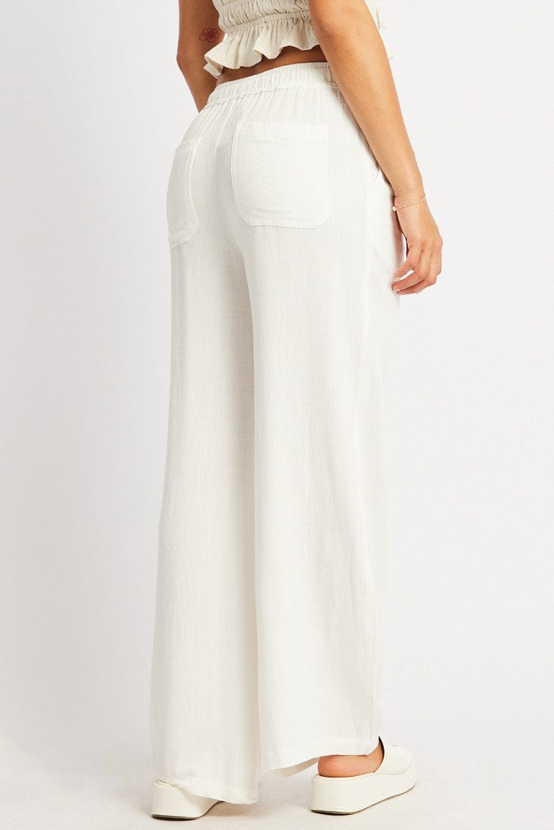 White Wide Leg Pants Elasticated Waist