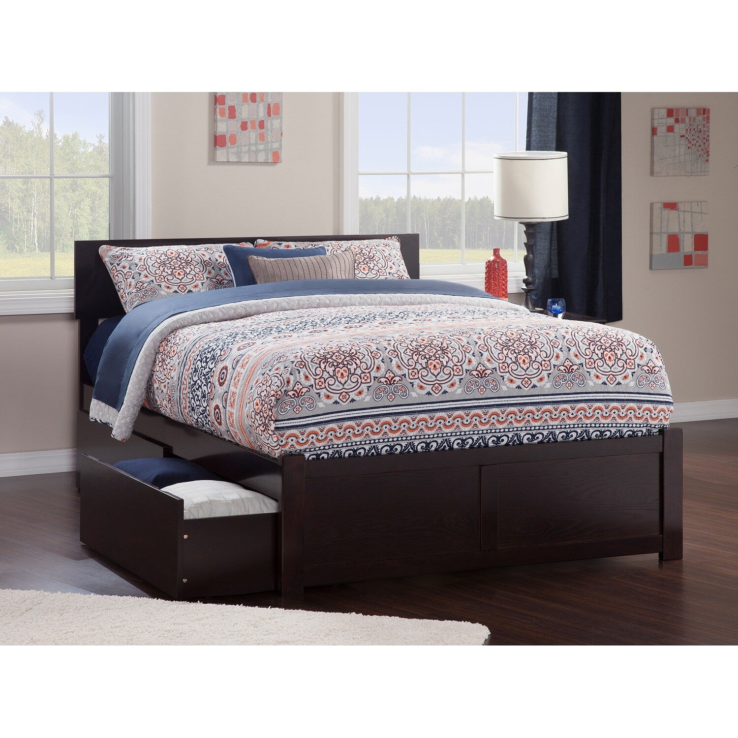 AFI Orlando Full Platform Bed with Footboard and 2 Bed Drawers in Espresso