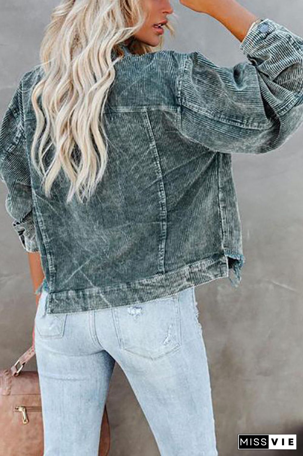 Frayed Hem Cropped Corduroy Jacket