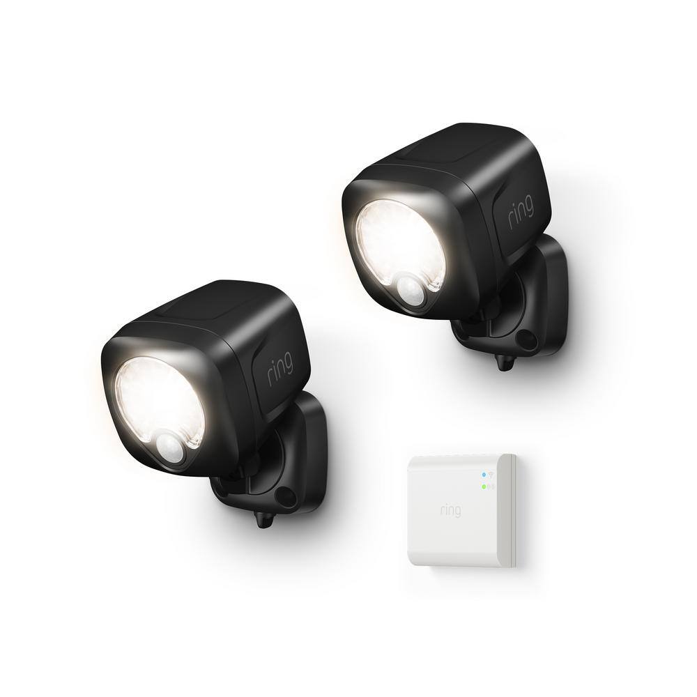 Ring Black Smart Lighting Motion Activated Outdoor Integrated LED Spot Light Battery w Smart Lighting Bridge White (2-Pack) 5B12Y8-BEN0