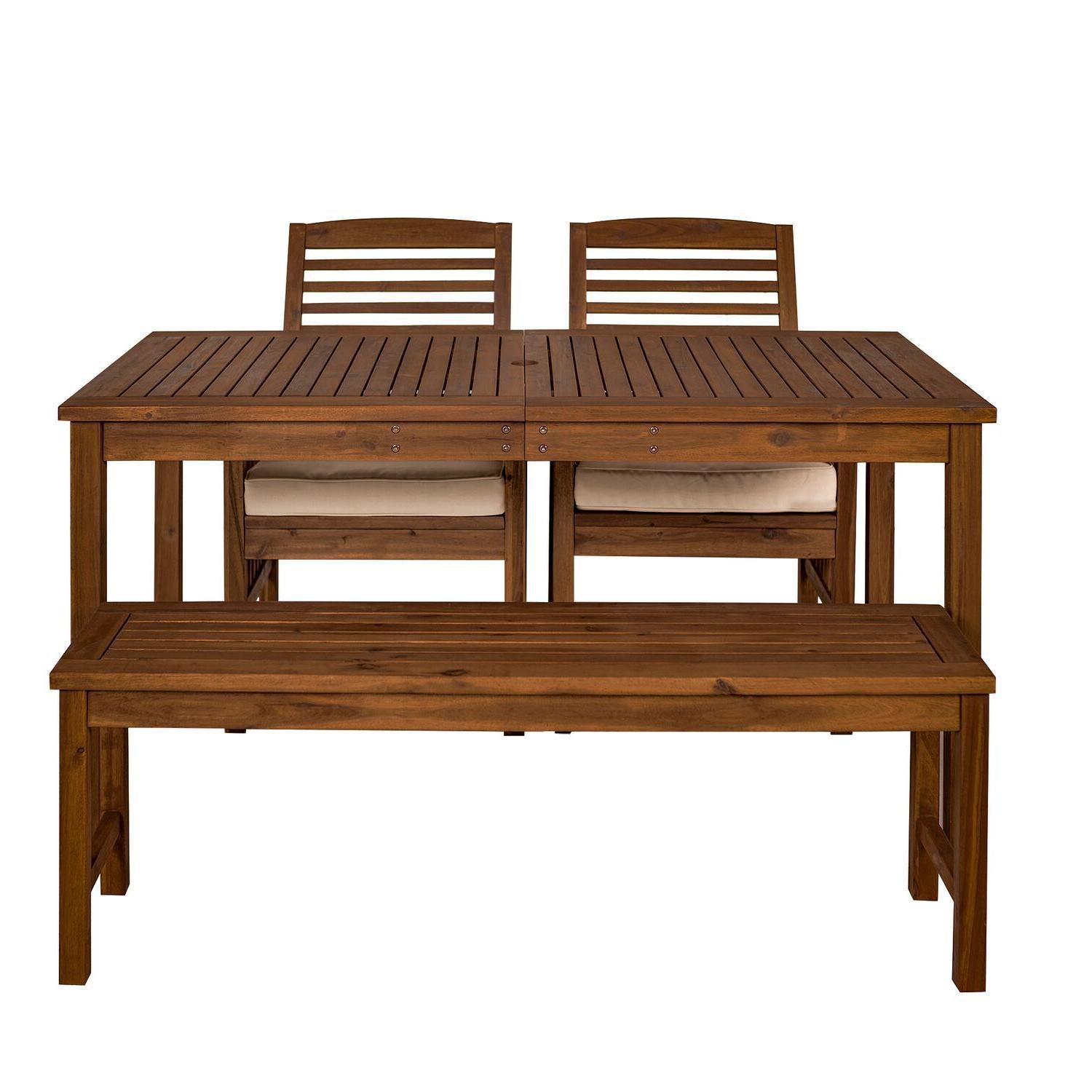 Ultimate Patio Horizon Way 4 Piece Dark Brown Acacia Patio Dining Set W/ 60 X 34 Inch Rectangular Table and Natural Cushions