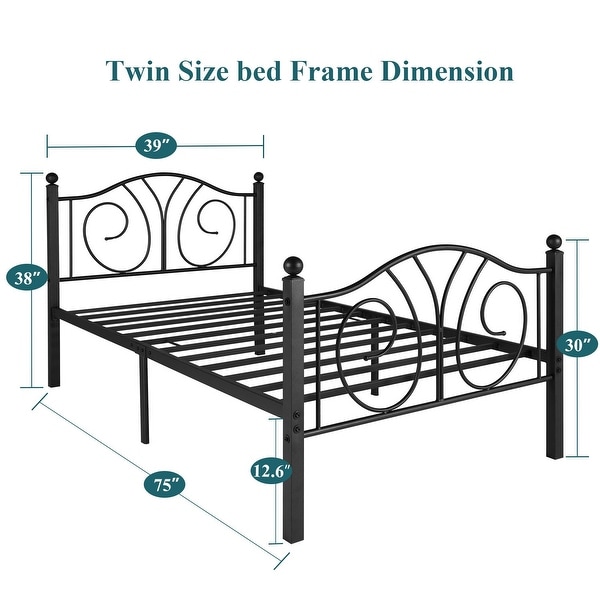 Taomika 3-Pieces Modern Black Metal Bed Frame and Brown Nightstand Sets - - 35206951