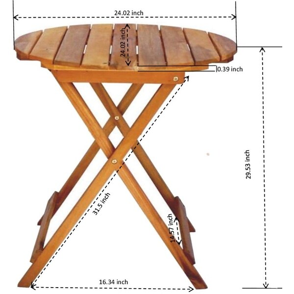 Indoor/Outdoor WeatherResistant Adirondack Solid Acacia Wooden Folding Table Round Bistro Patio，Teak Finish