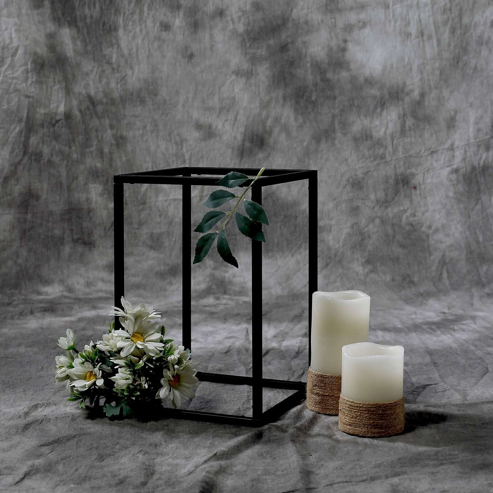 2 Pack Rectangular Matte Black Metal Wedding Flower Stand, Geometric Column Frame Centerpiece 12