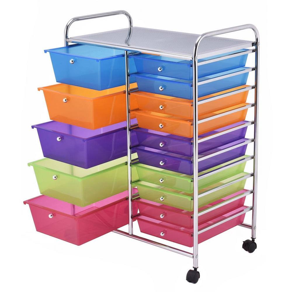 Boyel Living Multi-Colored Steel Frame 15-Drawer Utility Rolling Organizer Cart HYSN-53825RB