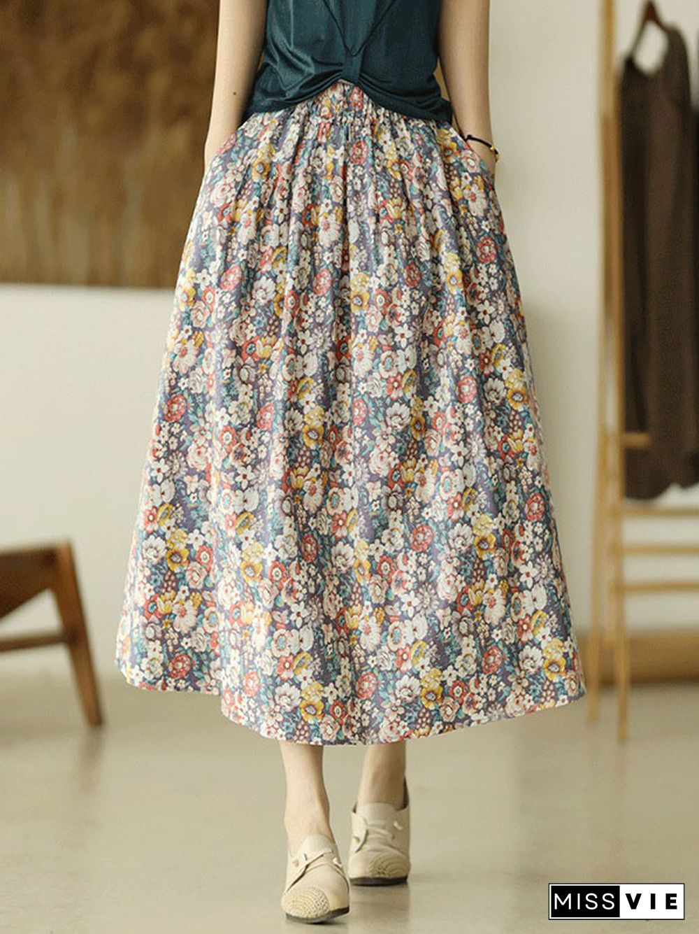 Original Floral Cotton-Blend A-Line Skirt