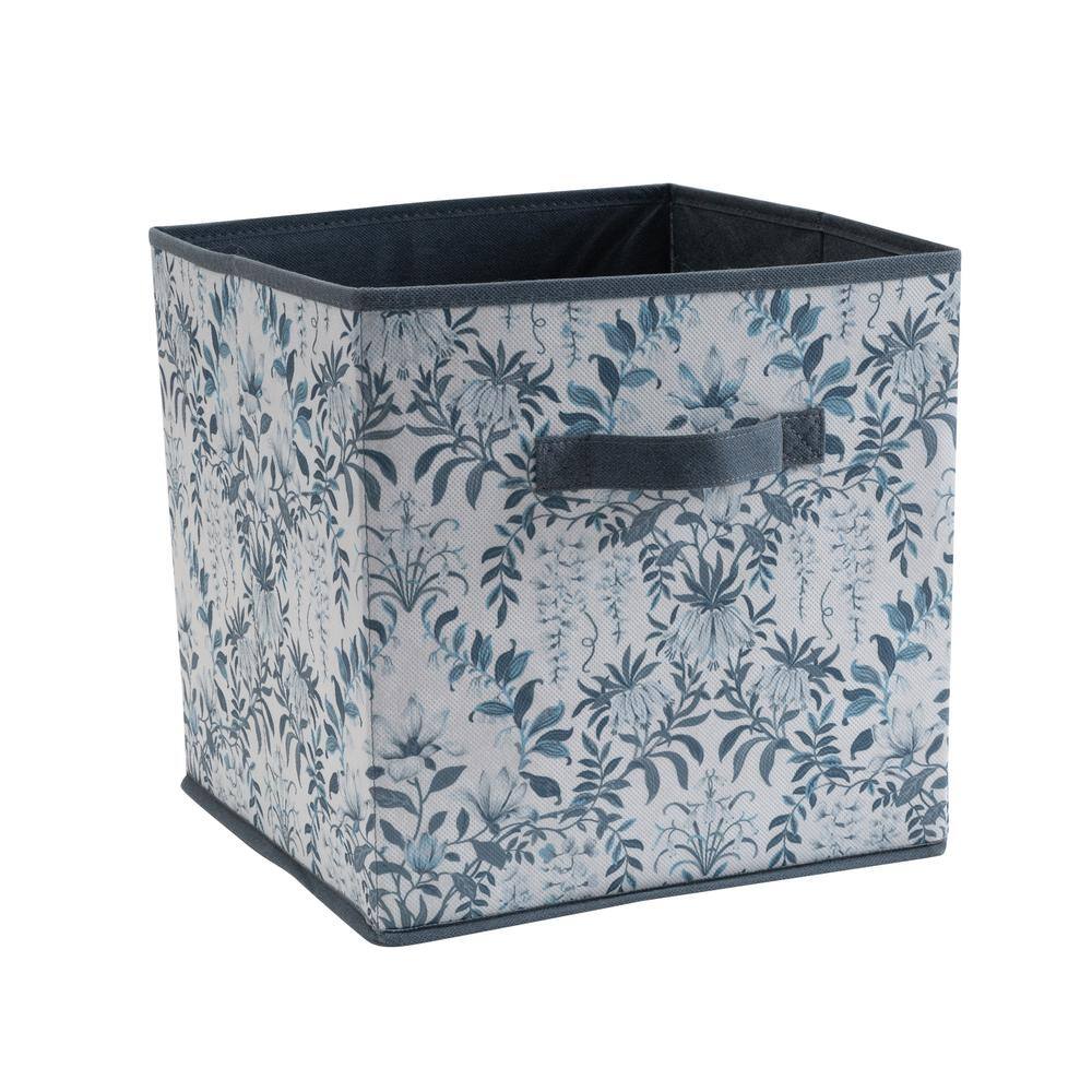 Laura Ashley Blue Collapsible 12 in. Cube Storage Bin in Parterre LA-95830