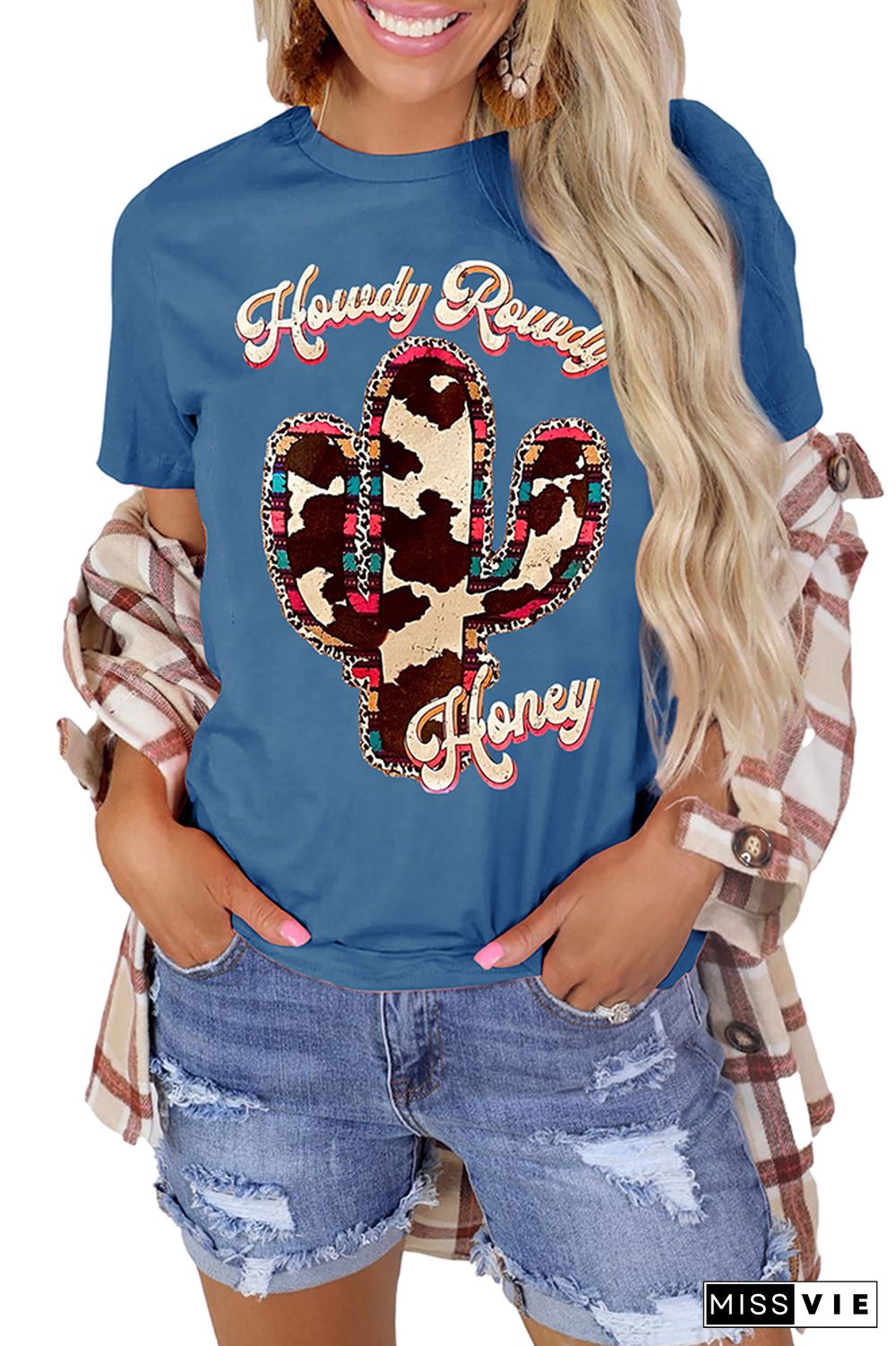 Howdy Rowdy And Honey Print Graphic Tees for Women Wholesale Short Sleeve T shirts Top