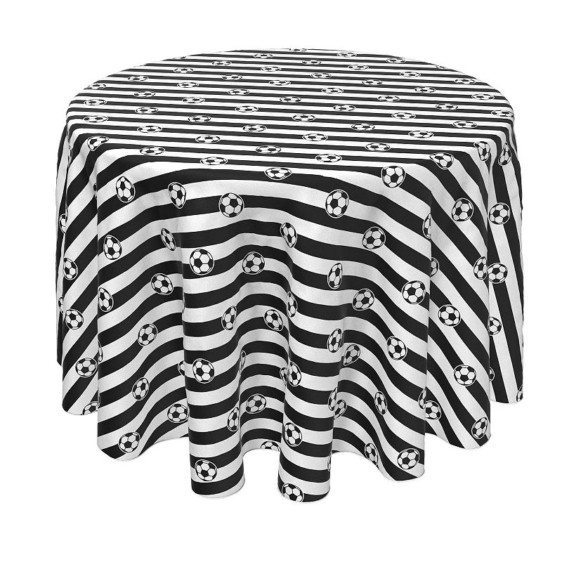 Round Tablecloth， 100% Polyester， 90 Round， Soccer Ball Stripe