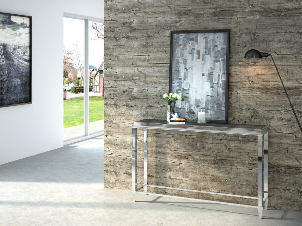 Modrest Agar Modern Glass and Stainless Steel Console Table   Contemporary   Console Tables   by Vig Furniture Inc.  Houzz