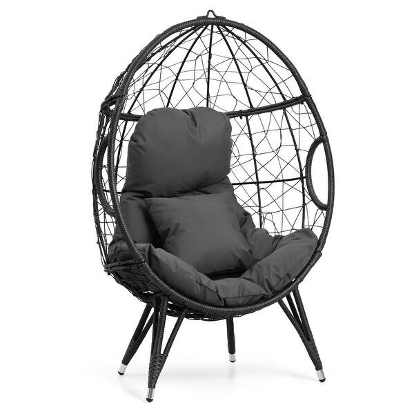 Patio Wicker Egg Chair or PE Rattan Basket Swing Chair Hanging Chair with Cushion