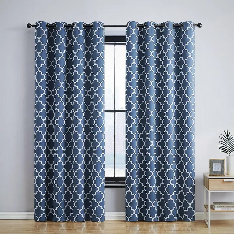 THD Royal Lattice Decorative Blackout Thermal Privacy Room Darkening Grommet Window Drapes Curtain Panels Bedroom - Set of 2