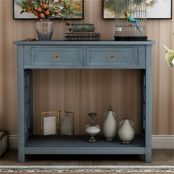 Console Table with 2 Drawers and Bottom Shelf，Accent Sofa Table