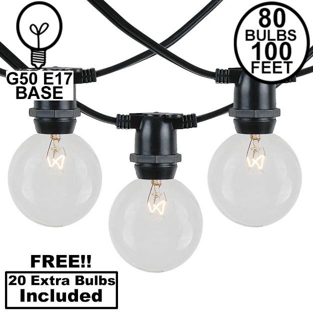 Novelty Lights Globe Outdoor String Lights With 80 In line Sockets Black Wire 100 Feet