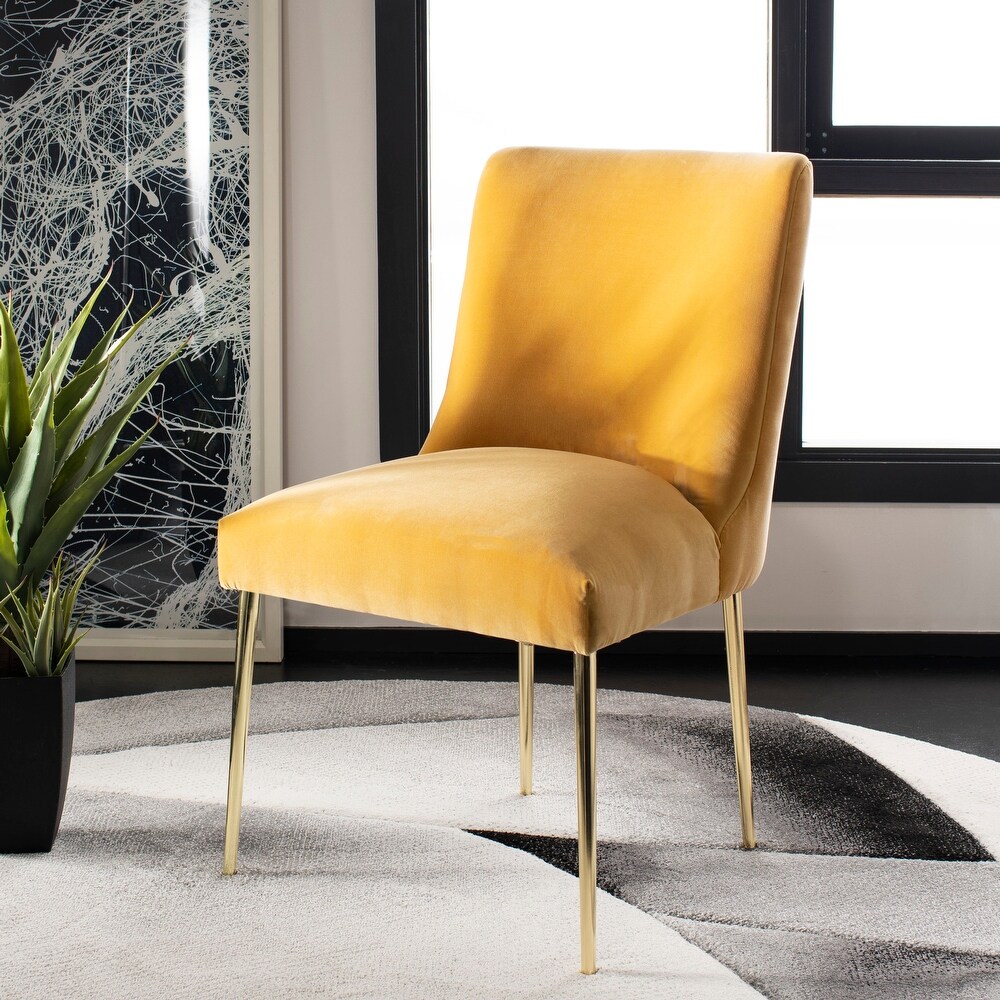 SAFAVIEH Couture Nolita Mustard Velvet Accent Chair w/ Gold Legs   28\