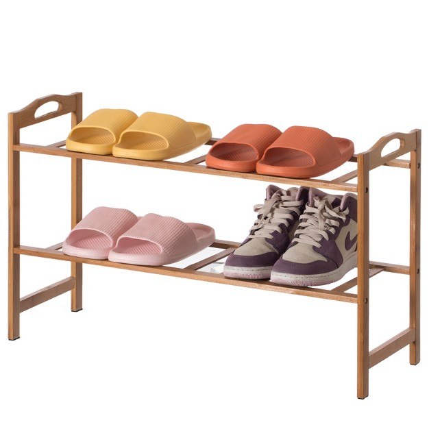 Basicwise Bamboo Storage Shoe Rack Free Standing Shoe Organizer Storage Rack