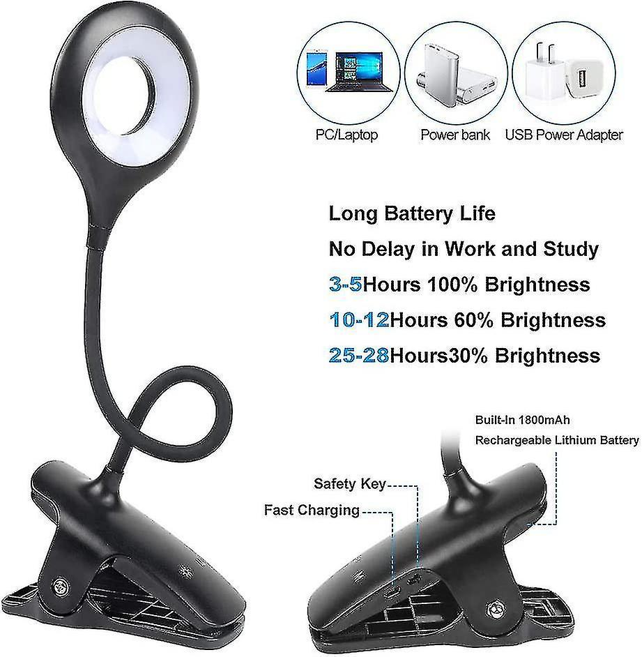 Led Reading Light， 9 Different Settings Eye Protect Book Clip Light， Usb Rechargeable Reading Light