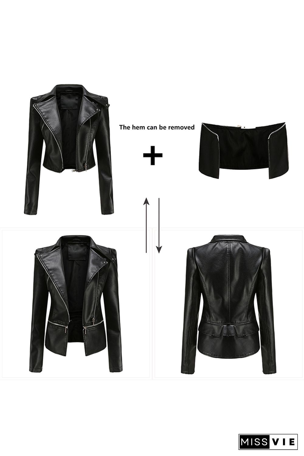 Zipper Removable Hem Leather Jacket Women Wholesale