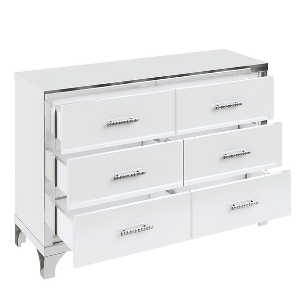 Elegant Mirrored Storage Cabinet， High Gloss 6 Drawers Dresser with Metal Handle - - 37846140