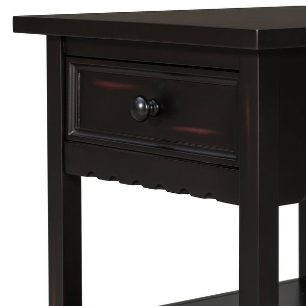 Open Shelf End Table，Narrow Side Table with Drawer for Living Room