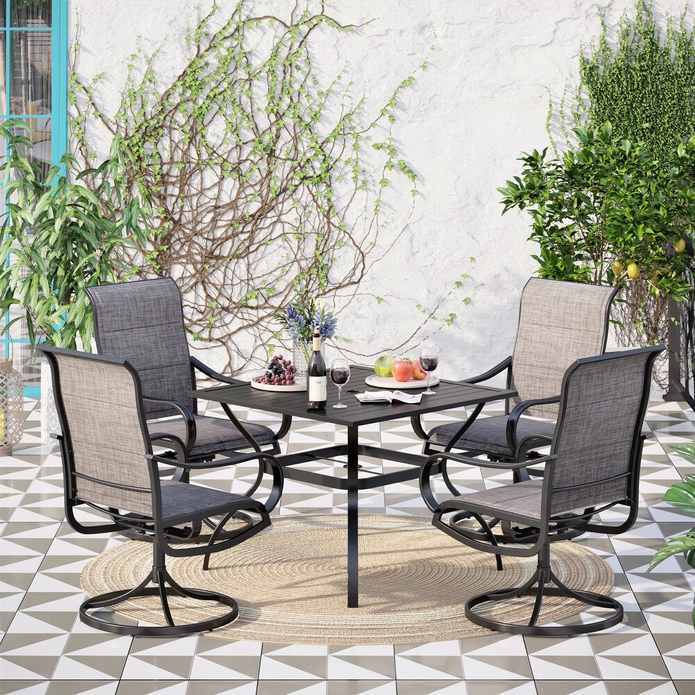 MFSTUDIO 5 piece Patio Dining Set with Swivel Textile Chairs