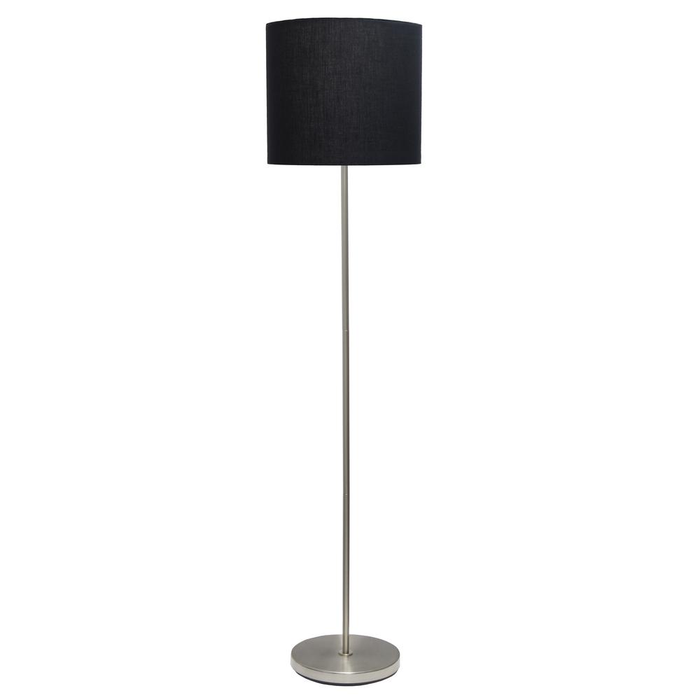 Simple Designs Brushed Nickel Drum Shade Floor Lamp, Black