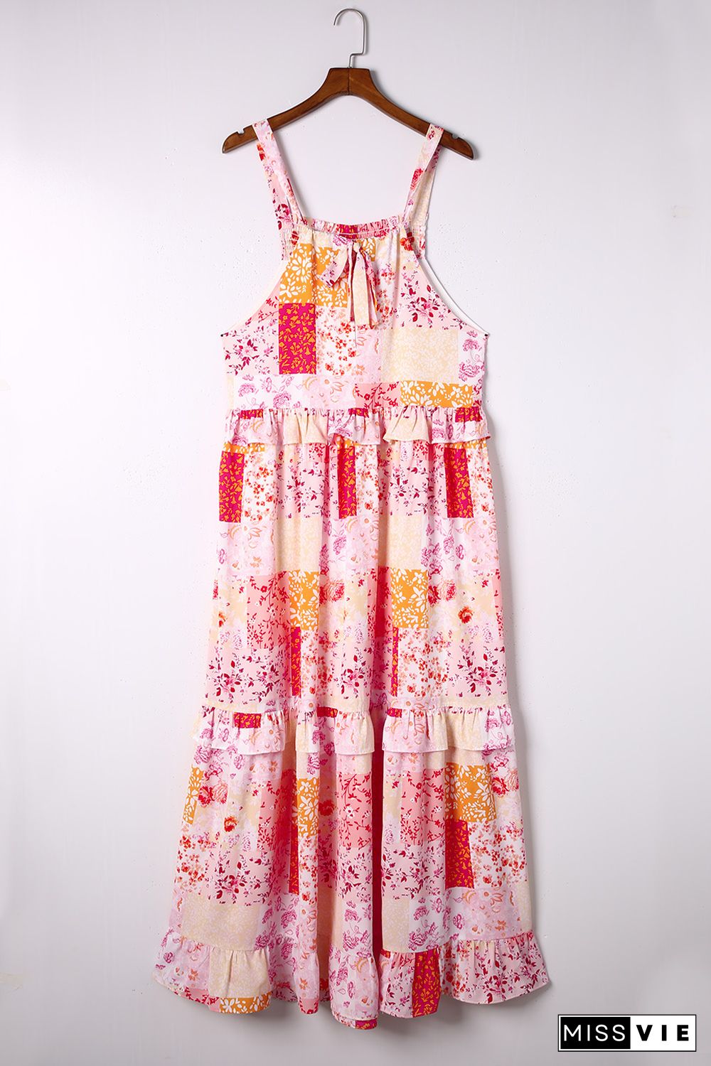 Multicolor Boho Geometric Floral Print Sleeveless Maxi Dress