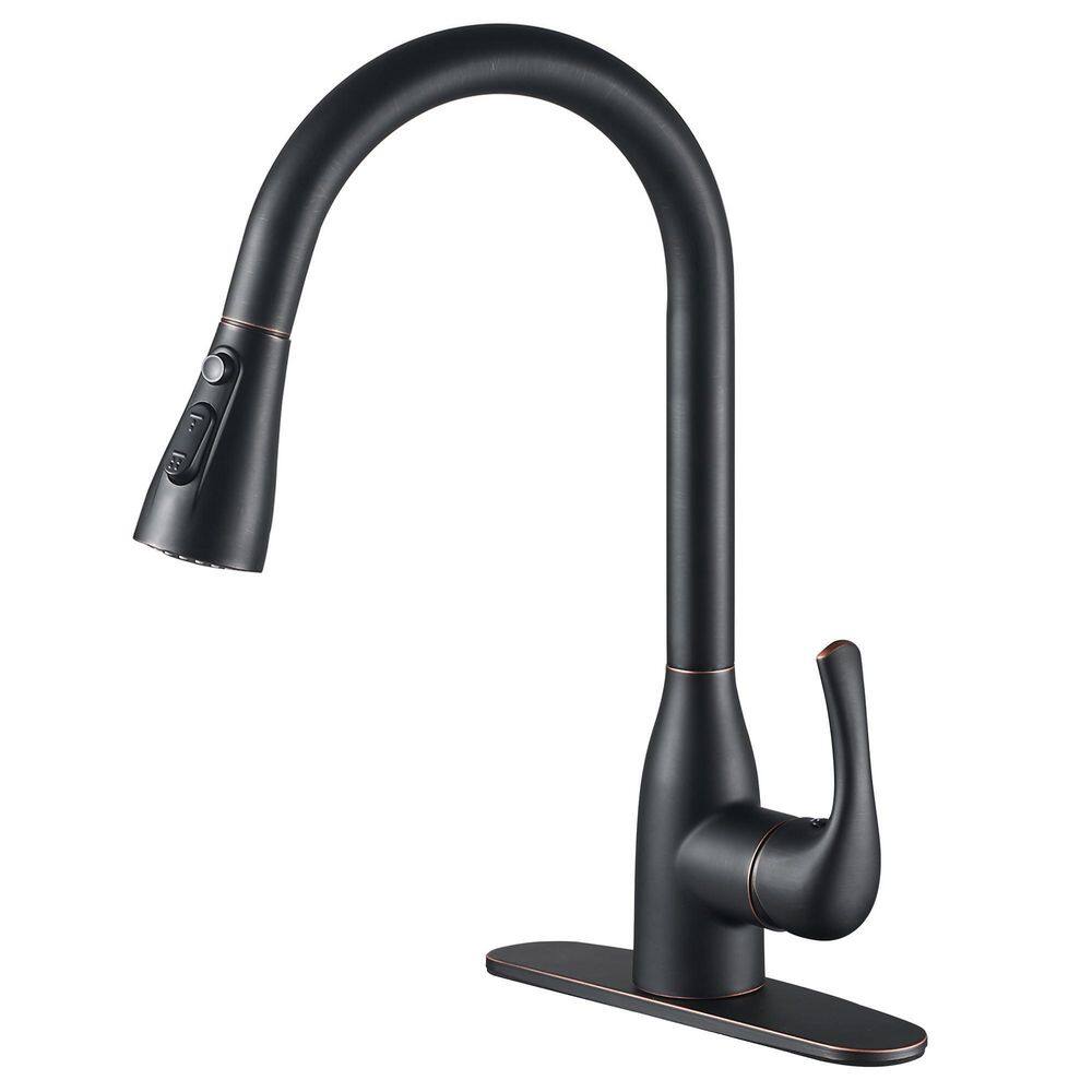 Heemli Single Handle Pull Down Sprayer Kitchen Faucet with Deckplate Included in Oil Rubbed Bronze KBN0101B