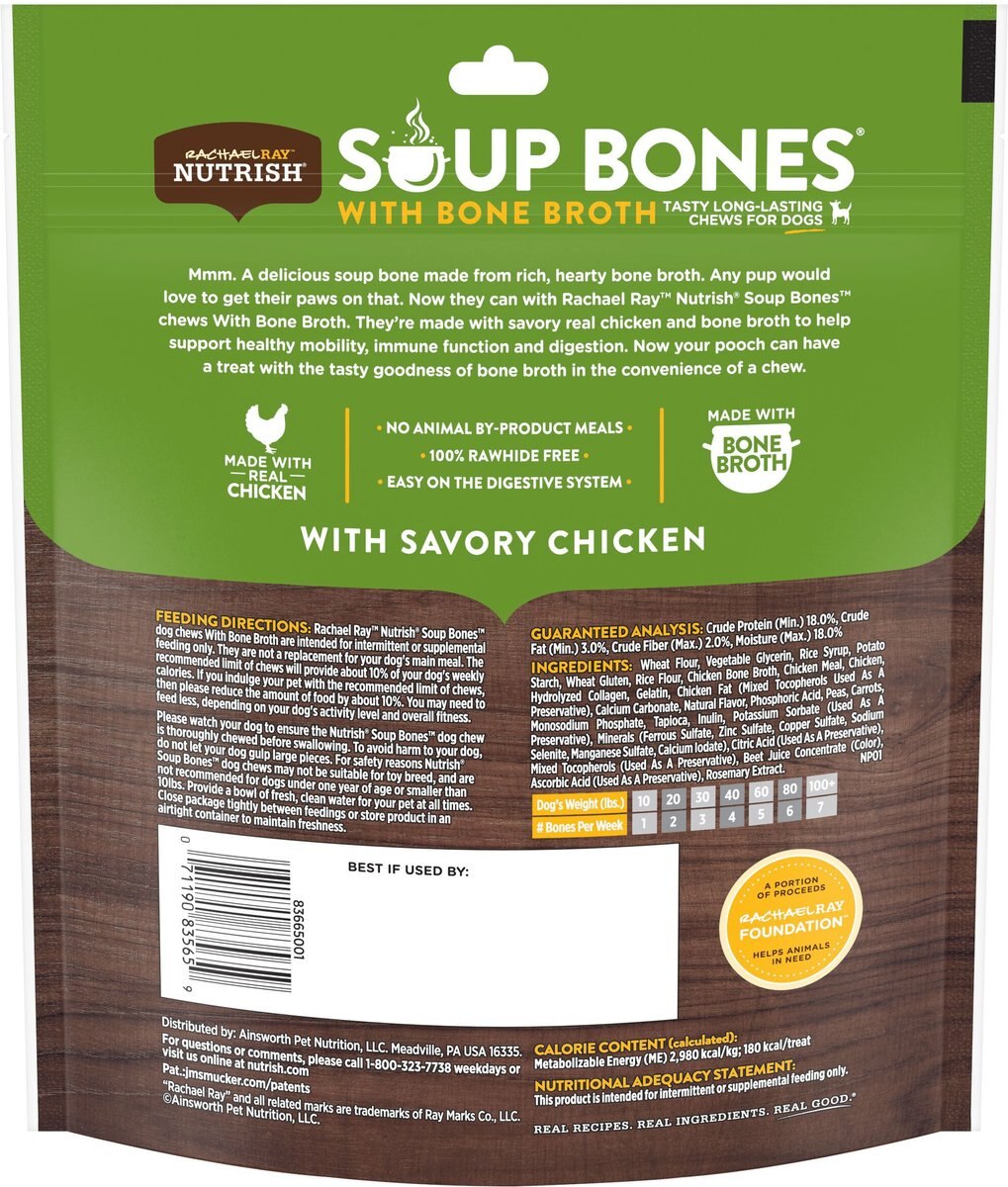 Rachael Ray Nutrish Soup Bones with Bone Broth Savory Chicken Dog Treats， 9 count