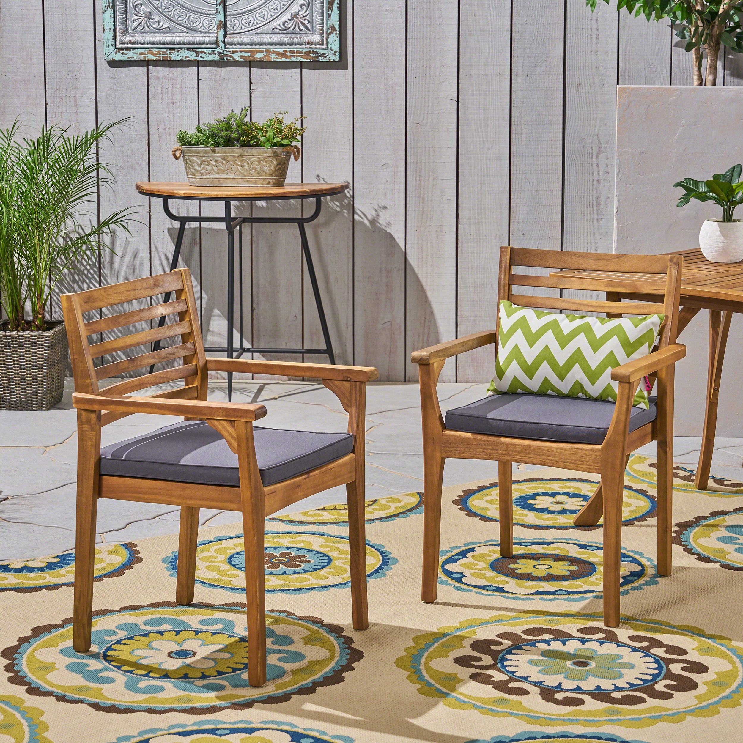 Esther Patio Dining Chairs, Acacia Wood and Outdoor Cushions