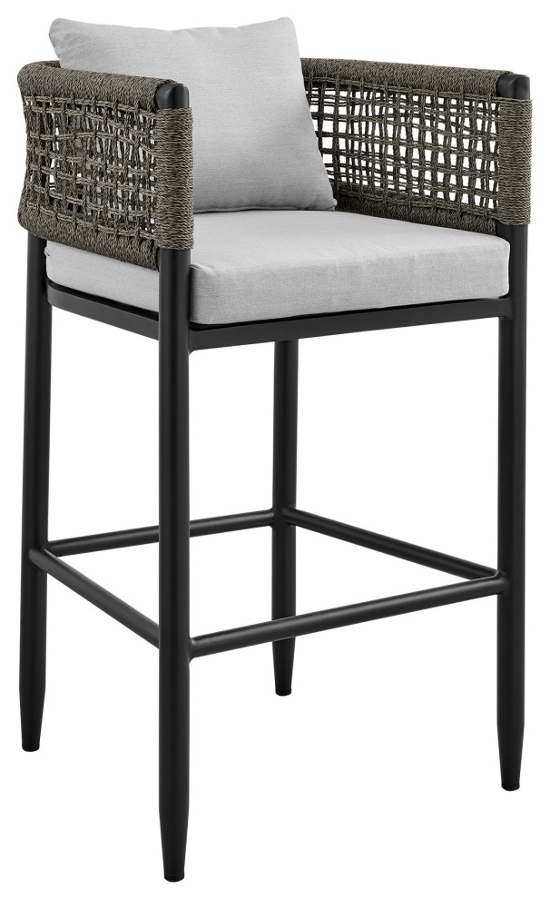 Felicia Patio Stool  Metal With Gray Rope and Cushions   Beach Style   Outdoor Bar Stools And Counter Stools   by Armen Living  Houzz