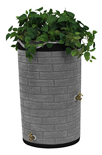 Good Ideas IMP-D50-DR-LIG Impressions Darkened Ribs Downton Rain Saver Barrel， 50 Gallon， Light Granite