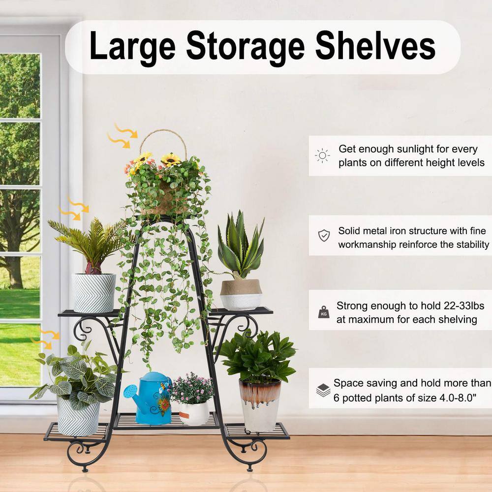 AESOME 33.5 in. Plant Stand Tall Flower Pot Holder 6-Tier Storage Display Planter Shelf for Patio Yard Garden Deck HJ469