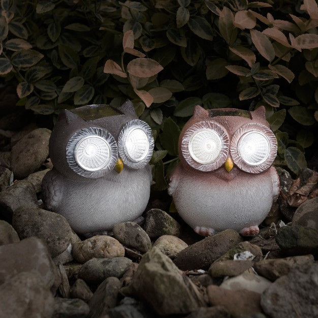 Nature Spring Outdoor Solar Led Light Owl Statues For Yard Decor Set Of 2