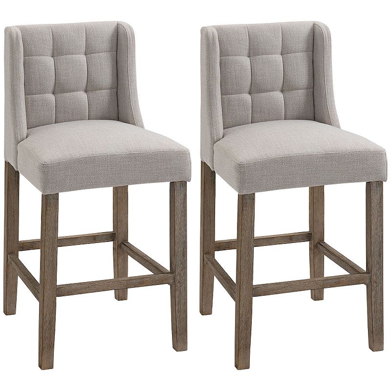 HOMCOM Tufted Counter Height Bar Stools Set of 2 Upholstered Bar Chairs