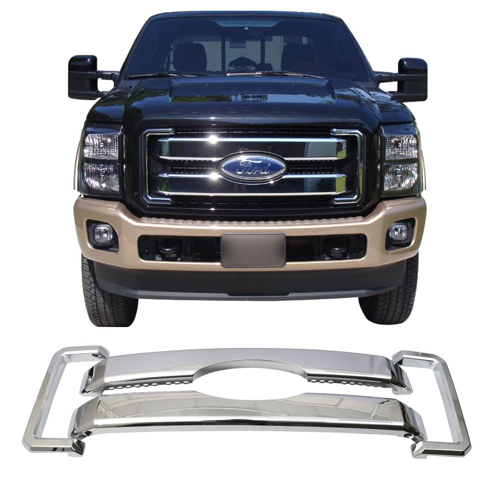 Ikon Motorsports Grille - Fits 11-16 F250 350 450 550 Super Duty Moulding Hood Front Grille 4PC -Chrome