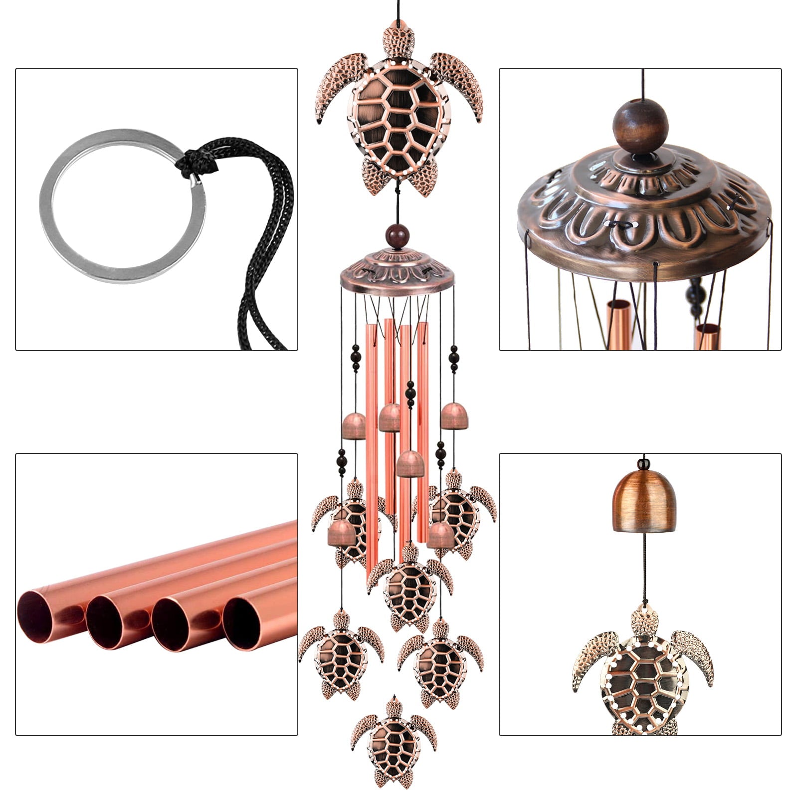 TSV Sea Turtle Wind Chimes， Hanging Outdoor RetroTortoise Wind Chimes Bells with S Hook， Indoor Decor， Memorial Gift Symbolizes Longevity Health Steadiness and Peace， Hang for Garden Yard Patio