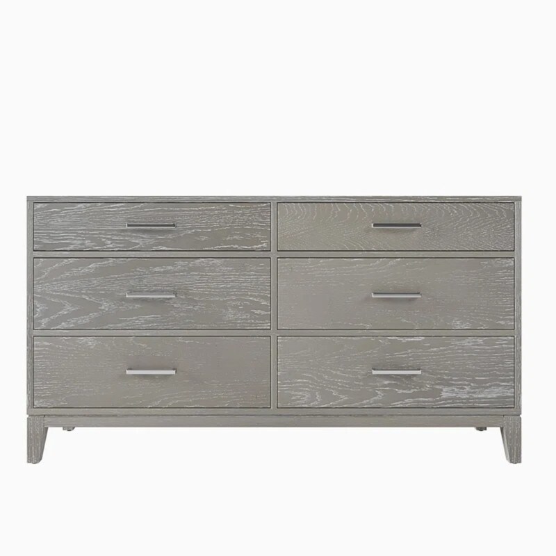 6 Drawer Double Dresser for Bedroom  Farmhouse Storage Dresser with Metal Handles  Solid Wood Frame  Rustic Gray