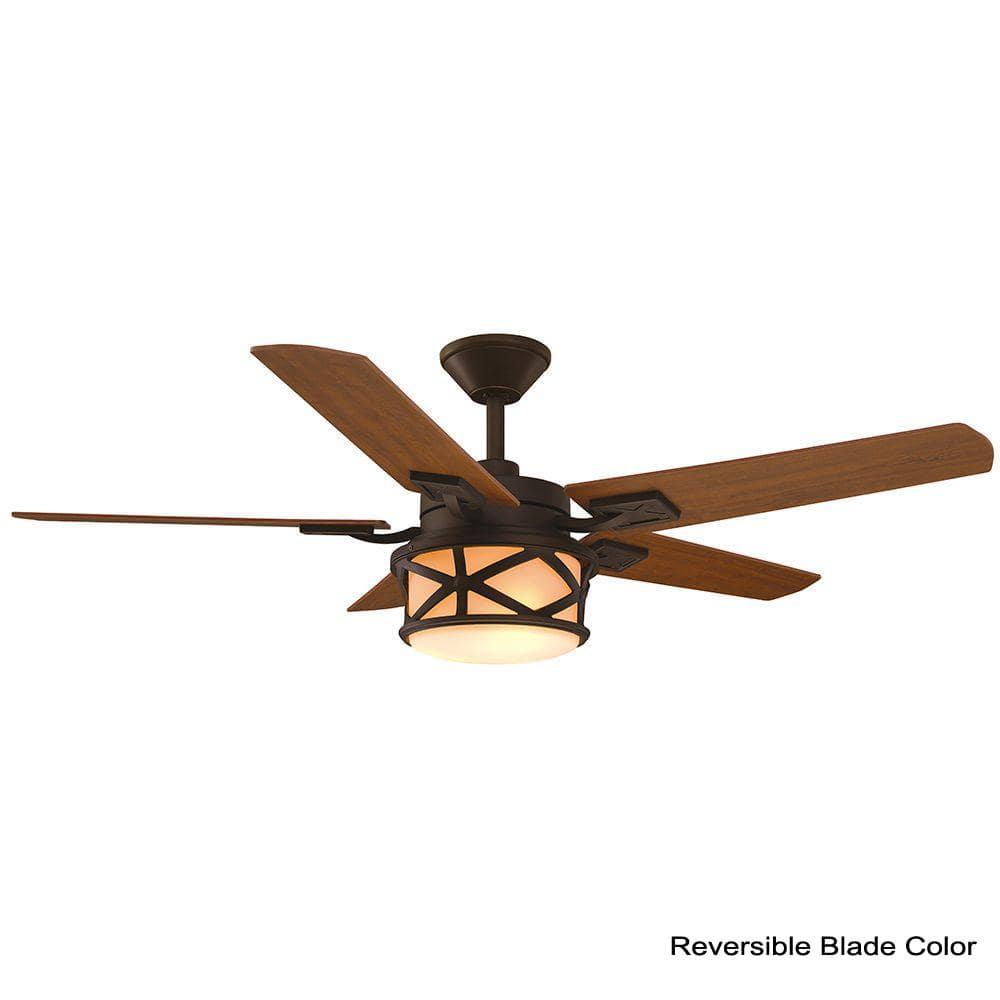 Home Decorators Collection Copley 52 in IndoorOutdoor LED Oil Rubbed Bronze Ceiling Fan with Light Kit Downrod Remote and Reversible Blades