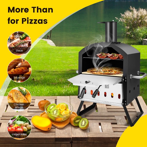 Costway 2 layer Pizza Oven Wood Fired Pizza Grill Outside Pizza Maker With Waterproof Cover