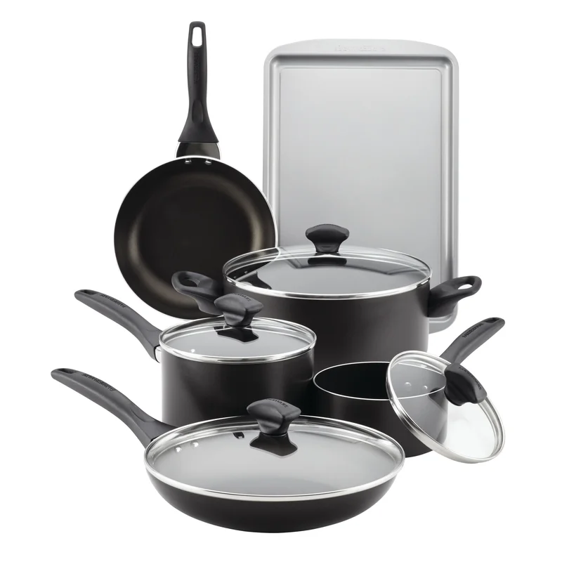 Farberware 21806 Dishwasher Safe 15-Piece Aluminum Nonstick Cookware Set in Black