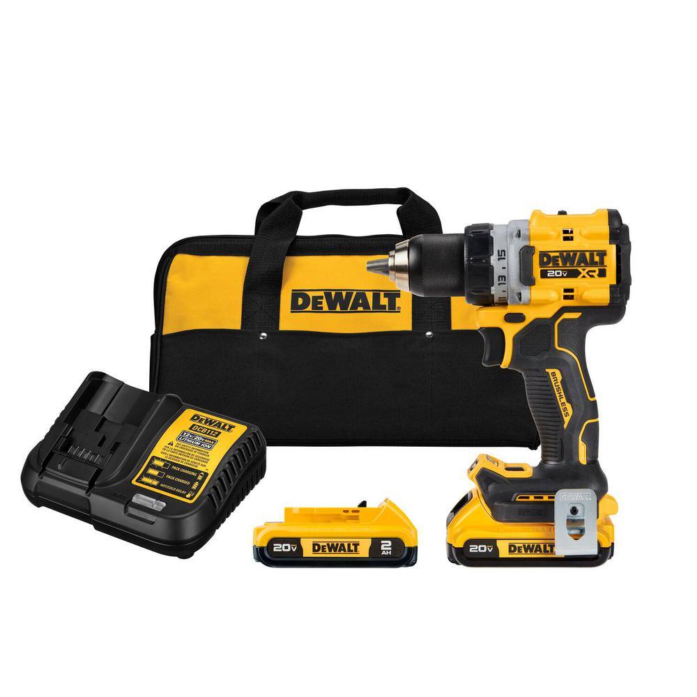 DW 20V MAX Lithium-Ion Cordless Brushless 12 in. Drill Driver Kit with (2) 2.0Ah Batteries Charger and Bag DCD800D2