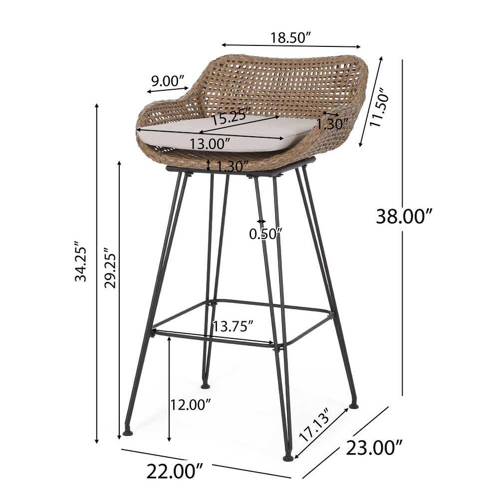 Kevin Outdoor Wicker and Iron Barstool (Set of 2) by Christopher Knight Home