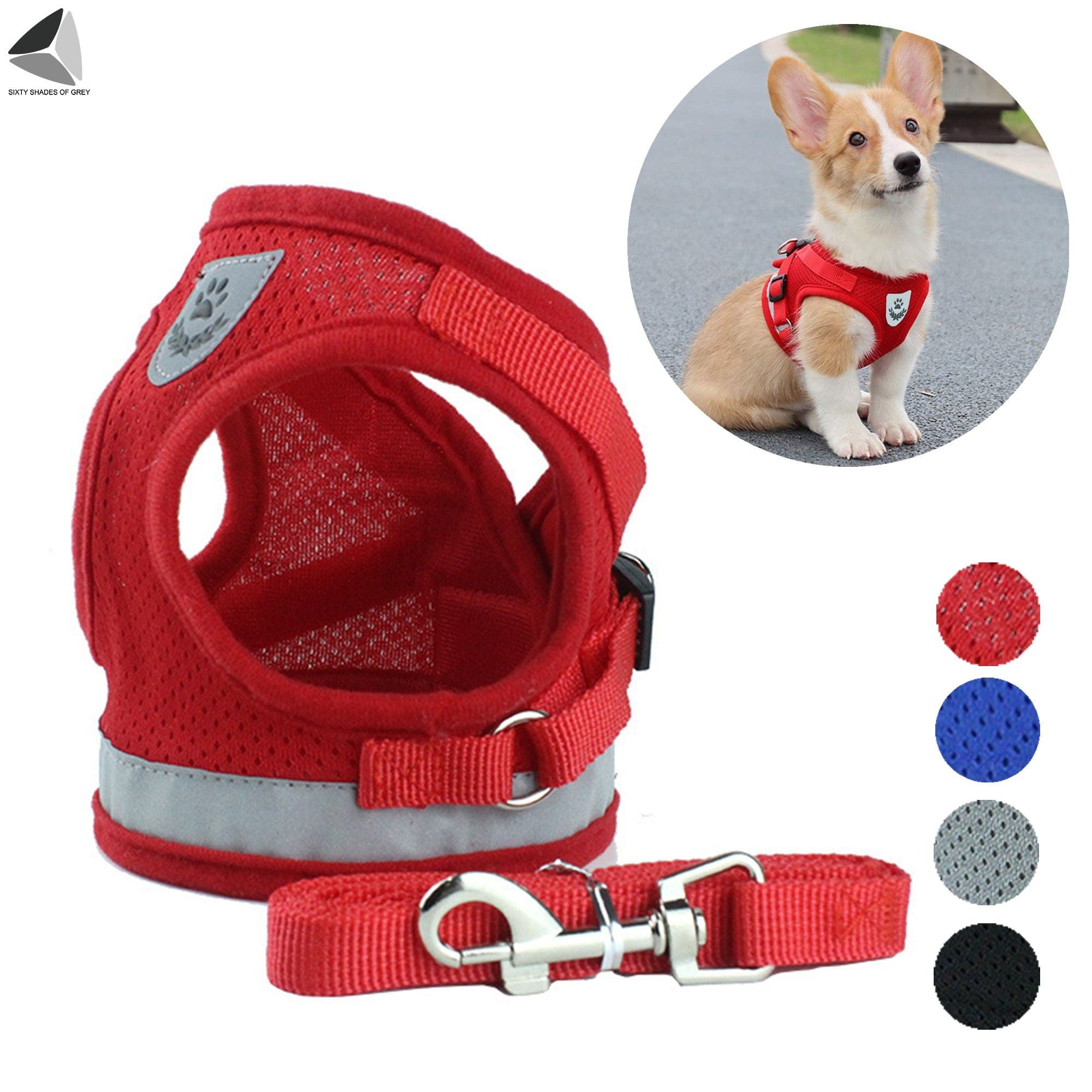 Sixtyshades Step-in Air Dog Harness Pet Vest No Pull No Choke Adjustable Dog Harnesses with Padded Vest， Easy to Put on for Small Dogs Cats (L， Red)