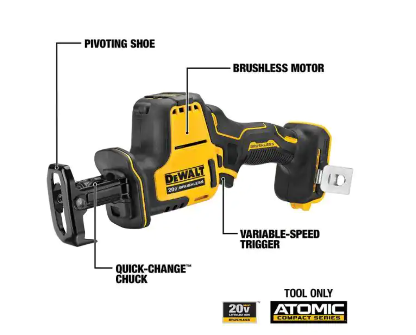 DEWALT DCK489D2 ATOMIC 20-Volt MAX Cordless Brushless Combo Kit (4-Tool)， (2) 2.0 Ah Batteries， Charger and Bag